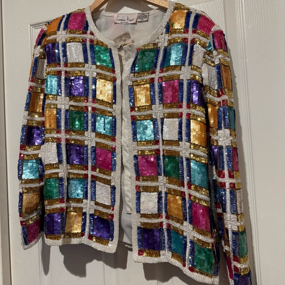 Vintage Laurence Kazar New York Silk Sequin Beaded Jacket Multicolor Pattern NWT - Picture 2 of 7